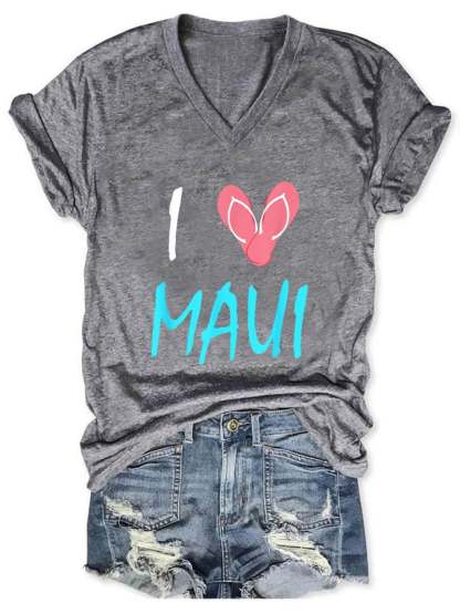 Women's I love Maui V-neck T-shirt