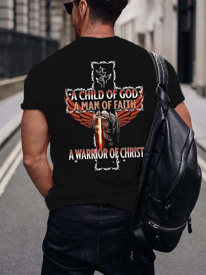 Men‘s Faith A Child of GOD Armor of GOD A Warrior Of Christ Jesus Print Crew Neck T-Shirt
