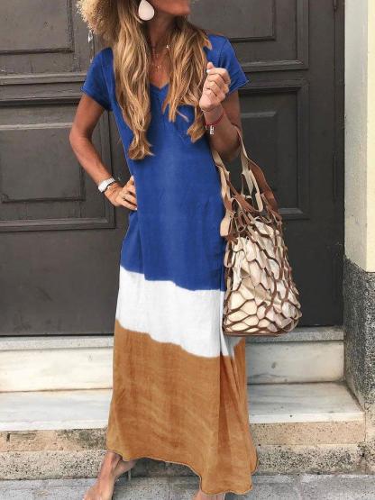 Striped Cotton-Blend Casual Short Sleeve Dresses