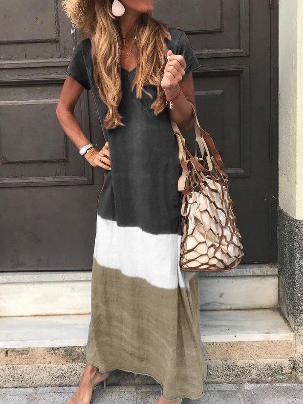 Striped Cotton-Blend Casual Short Sleeve Dresses