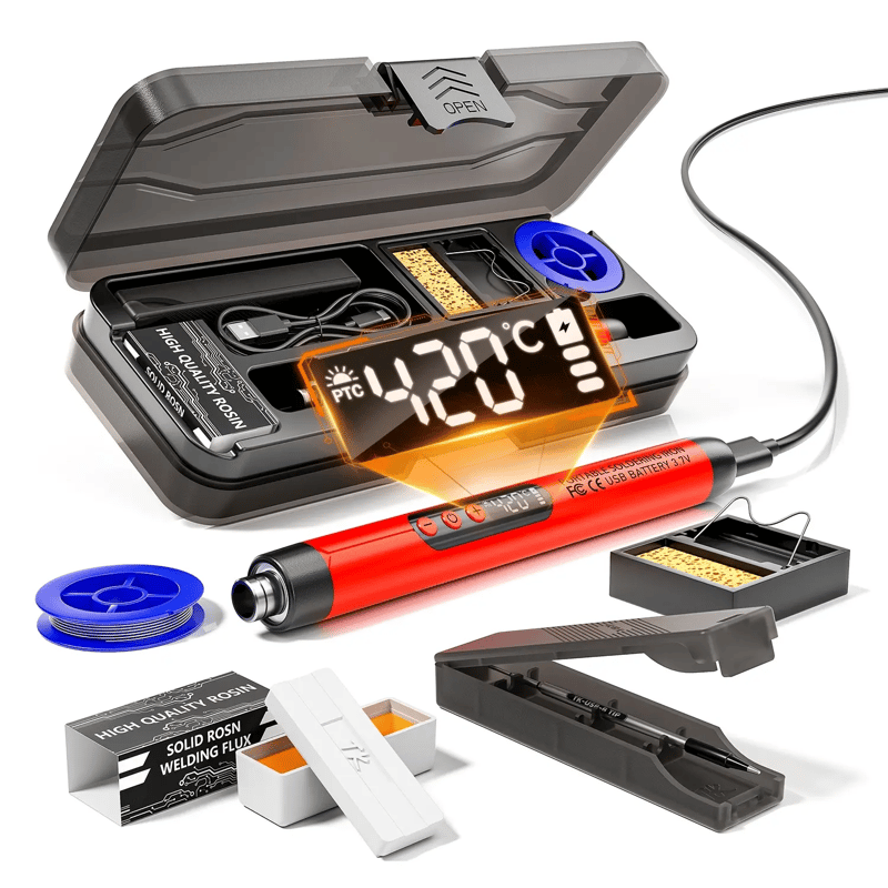 🌡️ Adjustable Temperature Soldering Iron – LCD Screen DIY Kit with Organizer Box ✨ - Grey