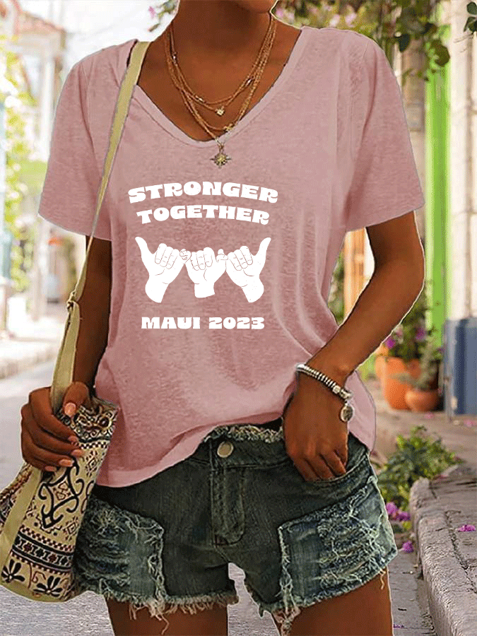 Women's Stronger Together Maui 2023 Print V-Neck T-Shirt