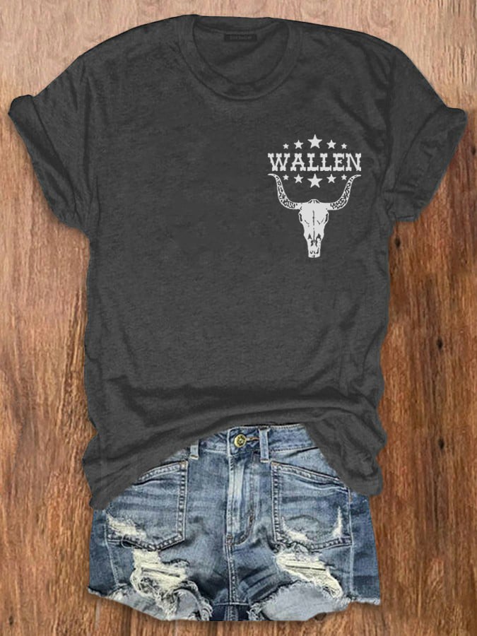 Women's Wallen Wasted On You Shirt Country Music Print Crew Neck T-Shirt