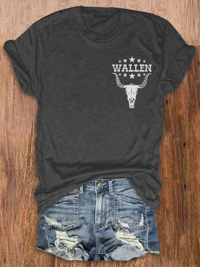 Women's Wallen Wasted On You Shirt Country Music Print Crew Neck T-Shirt