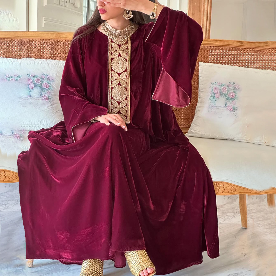 Women's Middle Eastern Velvet Gorgeous Jalabiyas Dress