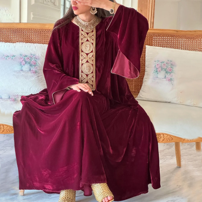 Women's Middle Eastern Velvet Gorgeous Jalabiyas Dress