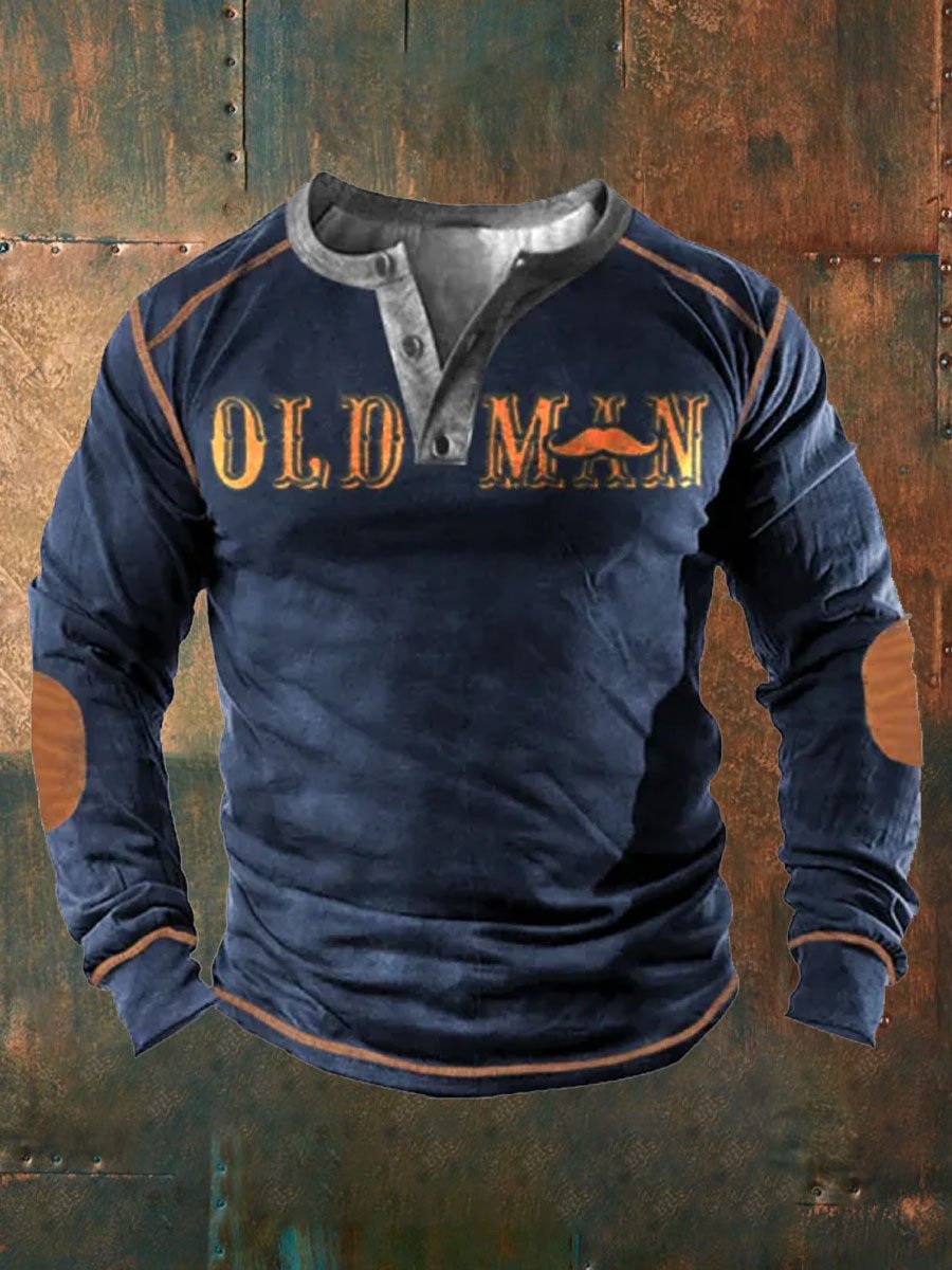 Men's Vintage Bearded Old Man Color Block V Neck T-Shirt