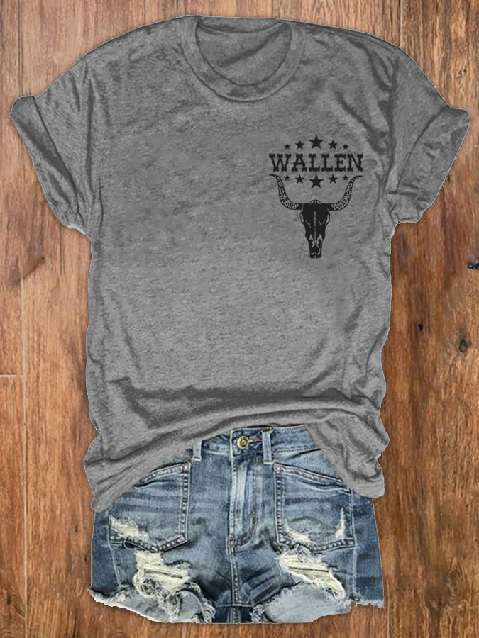 Women's Wallen Wasted On You Shirt Country Music Print Crew Neck T-Shirt