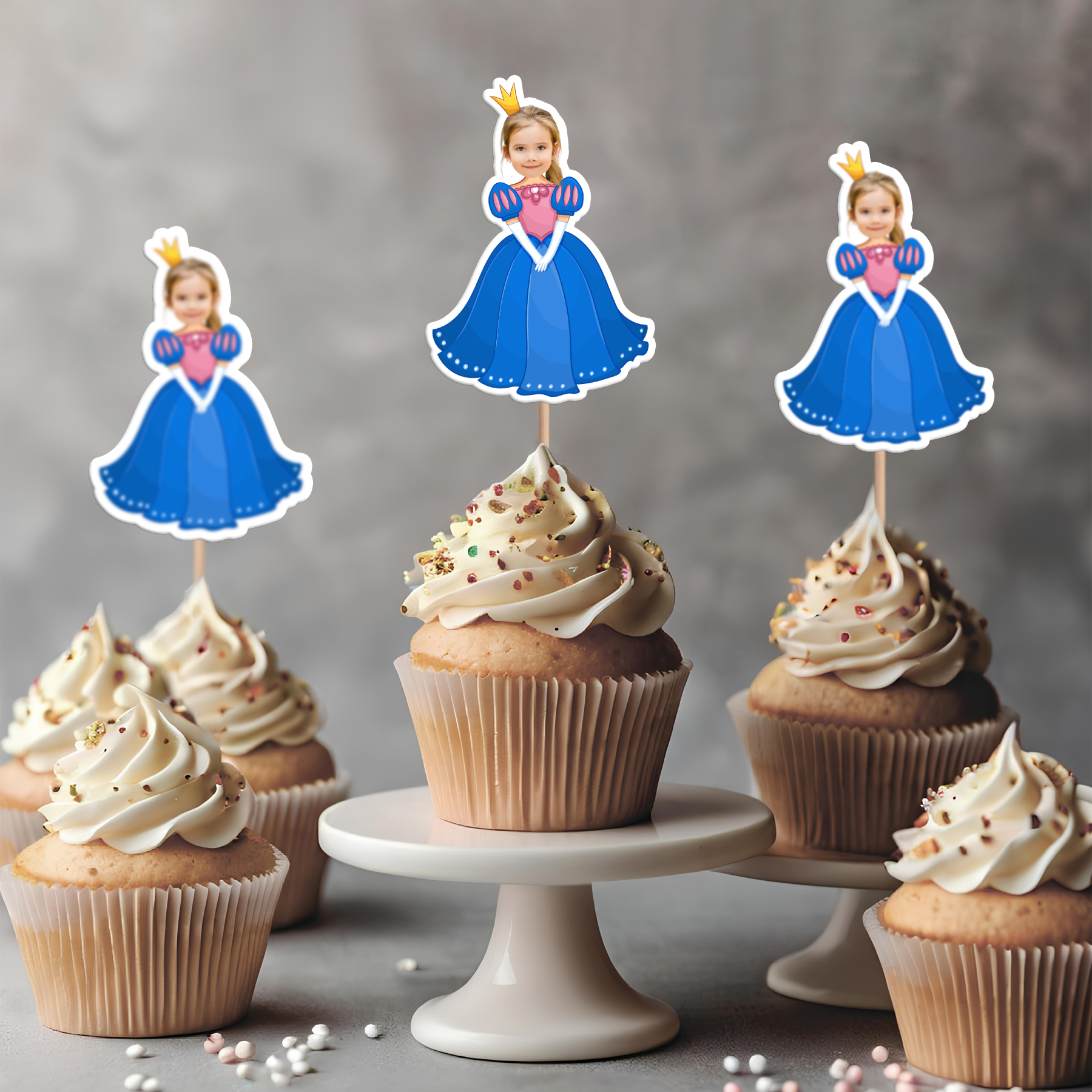 Custom Photo Princess Cupcake Toppers Personalised Birthday Gift Princess Party Decor