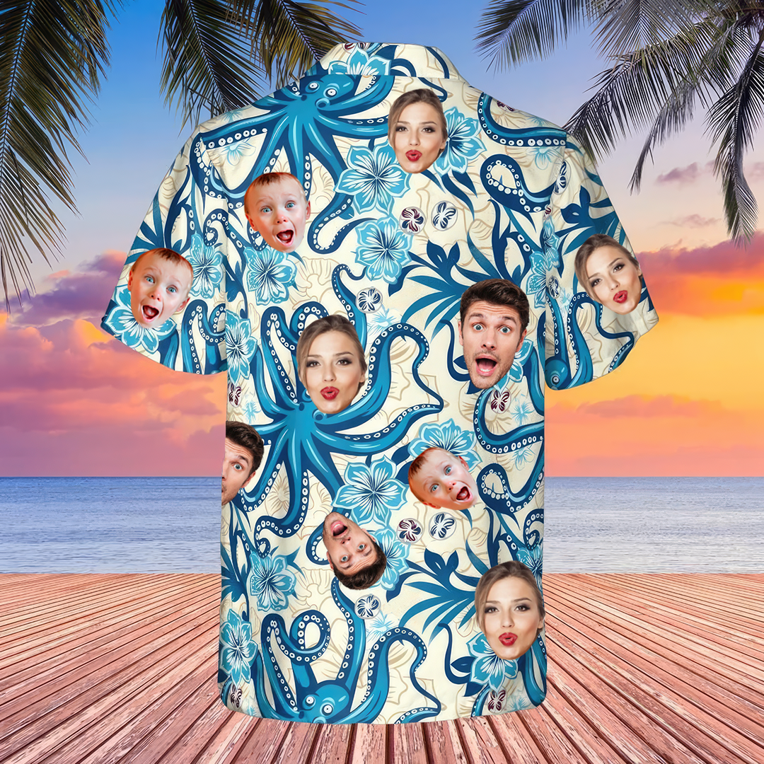 Custom Hawaiian Shirt with Face - Octopus Blue Hawaiian Shirt
