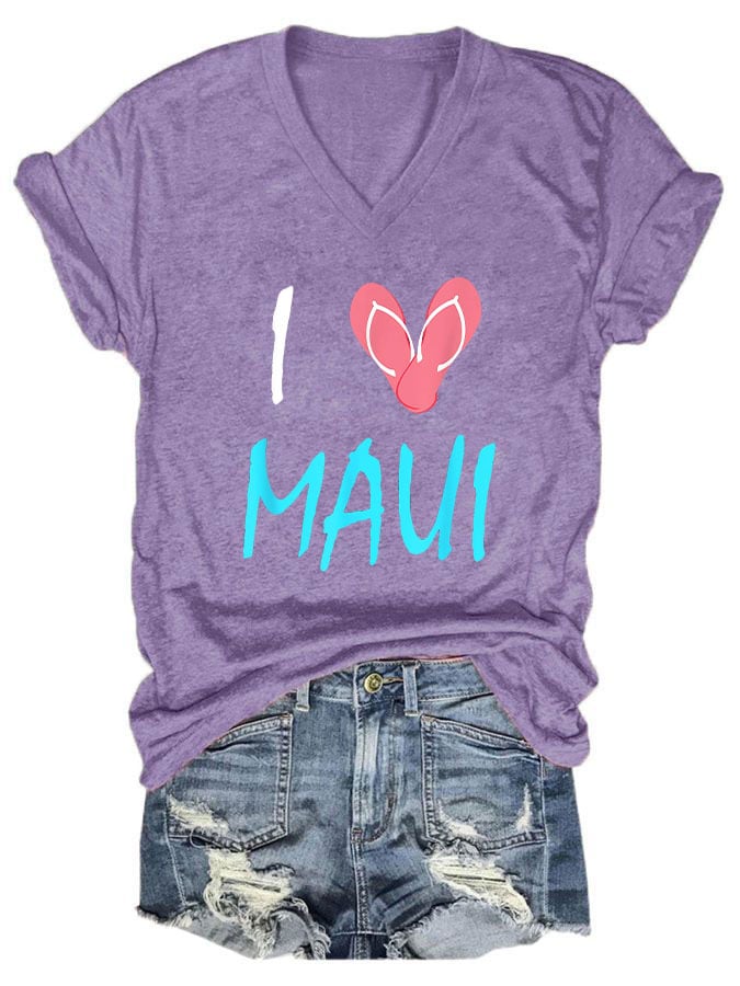 Women's I love Maui V-neck T-shirt
