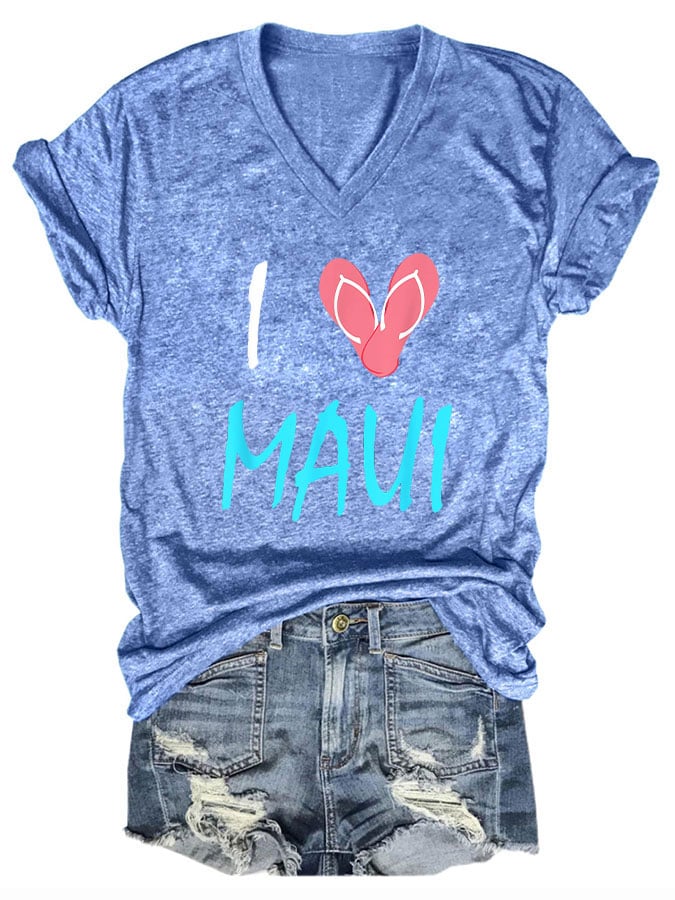 Women's I love Maui V-neck T-shirt