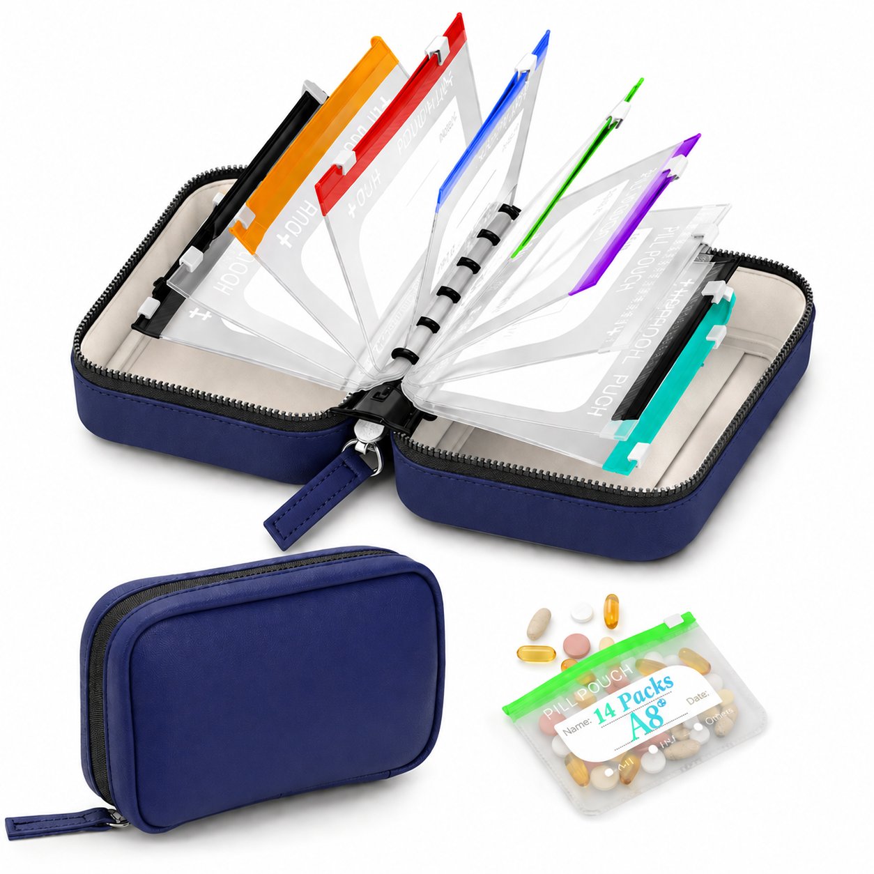 🏆💊Flash Sale⚡ Waterproof Pill Organizer Pouch Set – 14 Removable, Color-Coded Bags, Easy to Label & Refill🔥 Buy 2 Free Shipping