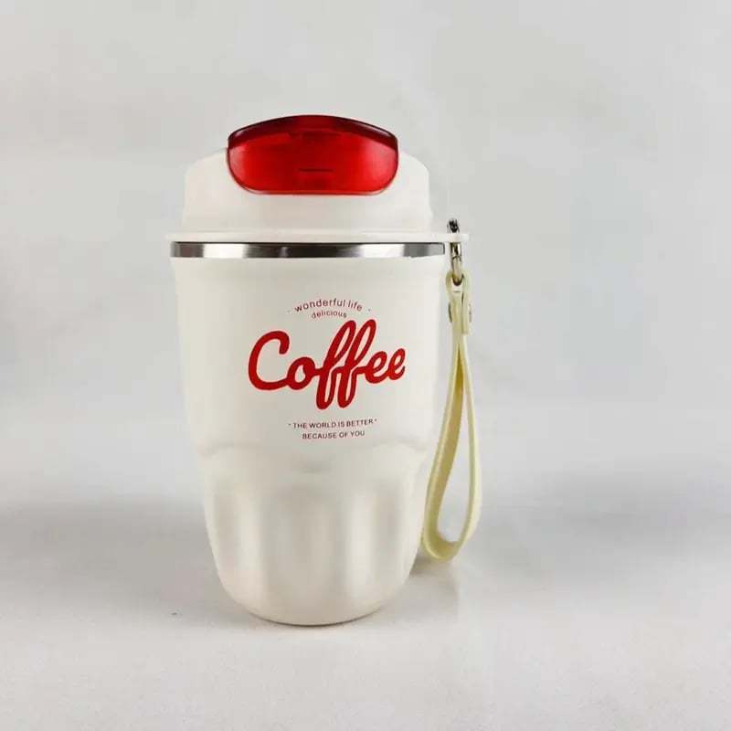Coffee Vacuum Flask, 1 Count Portable Coffee Cup with Lid & Handle, Stainless Steel Insulated Water Bottle for Home, Office, and Outdoor Use, Insulated Travel Drinkware, Travel Coffee Mugs
