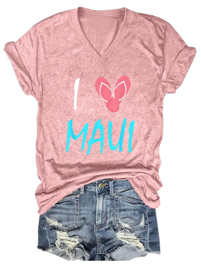 Women's I love Maui V-neck T-shirt