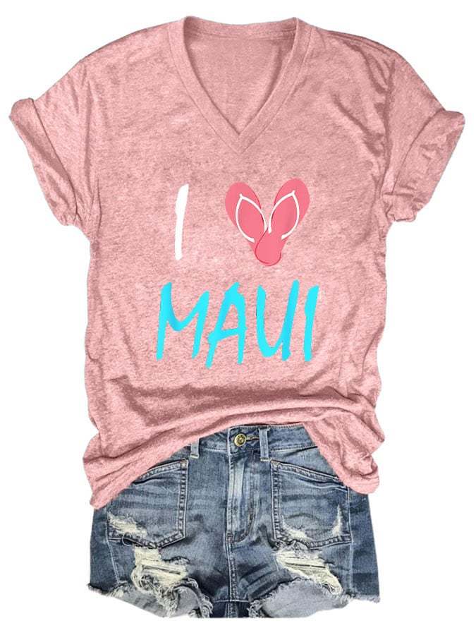 Women's I love Maui V-neck T-shirt