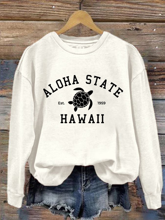 Women's ALOHA STATE HAWAII Est.1959 printed sweater