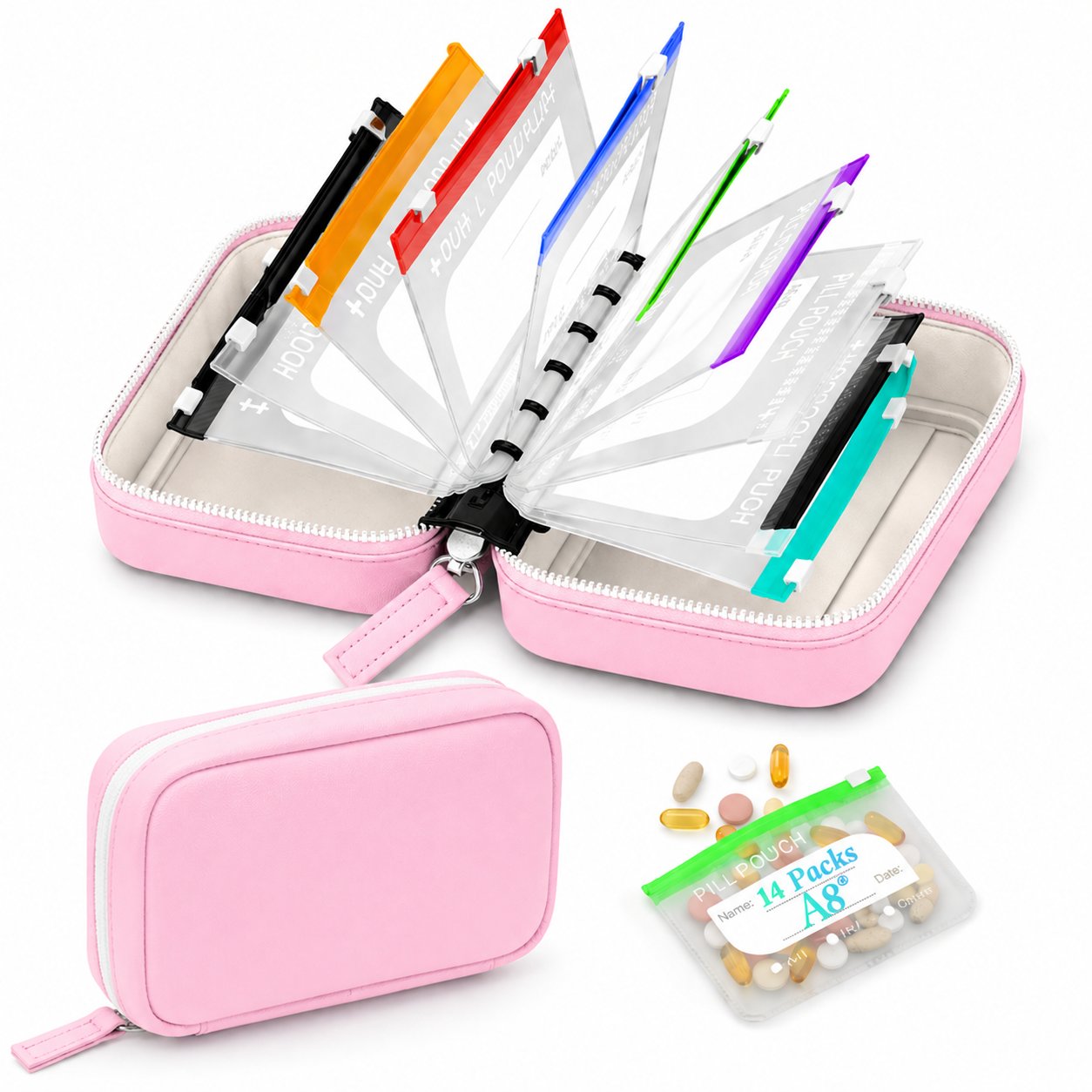🏆💊Flash Sale⚡ Waterproof Pill Organizer Pouch Set – 14 Removable, Color-Coded Bags, Easy to Label & Refill🔥 Buy 2 Free Shipping