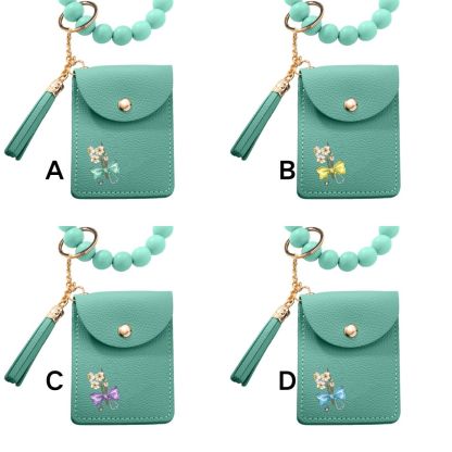 Personalized Birth Flower Bow-knot Stethoscope Tassel Keychain Wristlet Leather Wallet  Gift