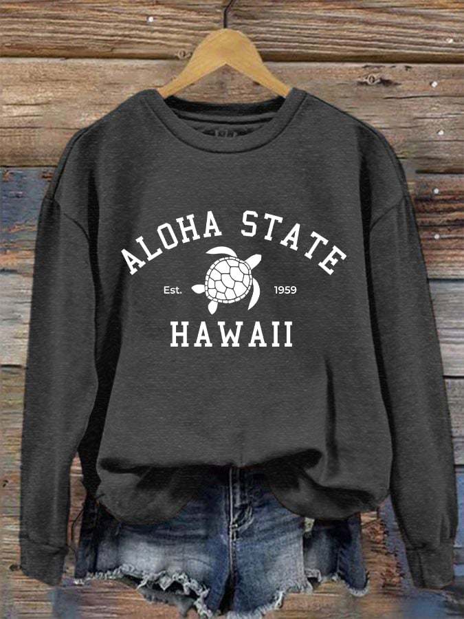 Women's ALOHA STATE HAWAII Est.1959 printed sweater