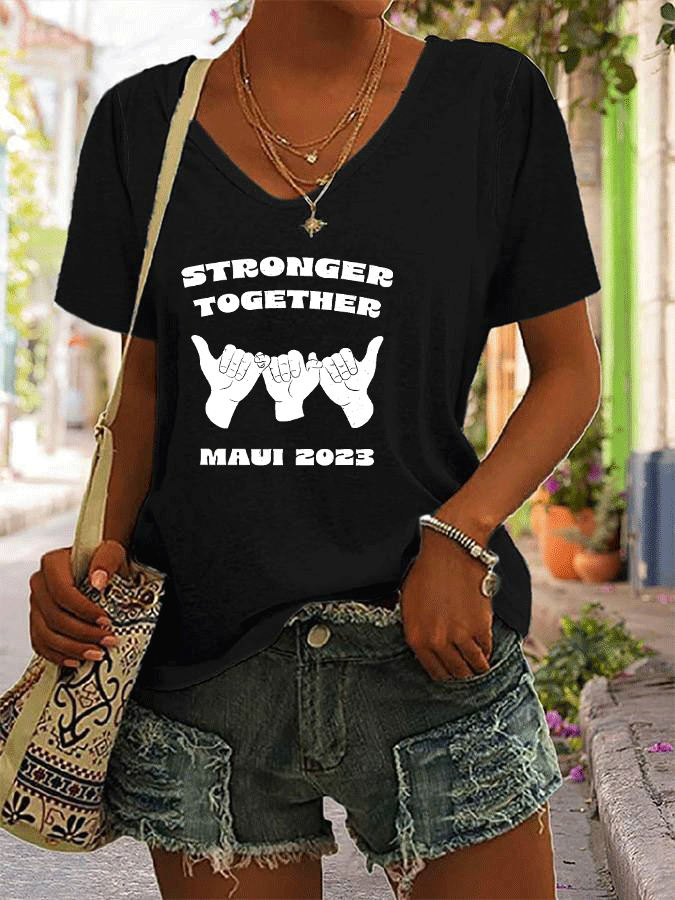 Women's Stronger Together Maui 2023 Print V-Neck T-Shirt