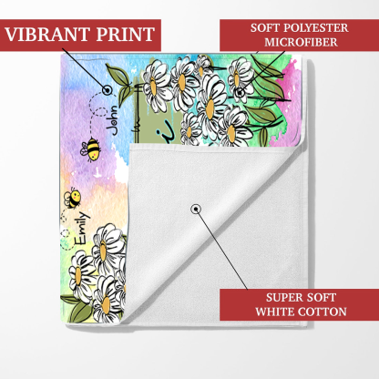 Personalized Summer Beach Towels, Daisy Flowers Gifts for Grandma and Custom Baby Bees, Summer Beach Towels