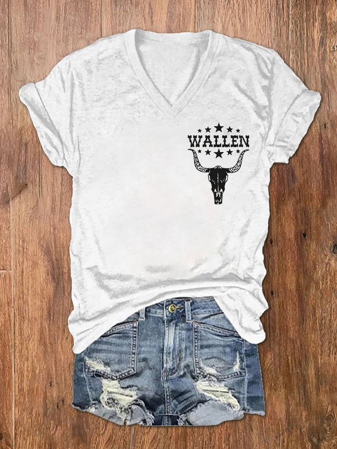 Women's Wallen Wasted On You Shirt Country Music Print V-Neck T-Shirt