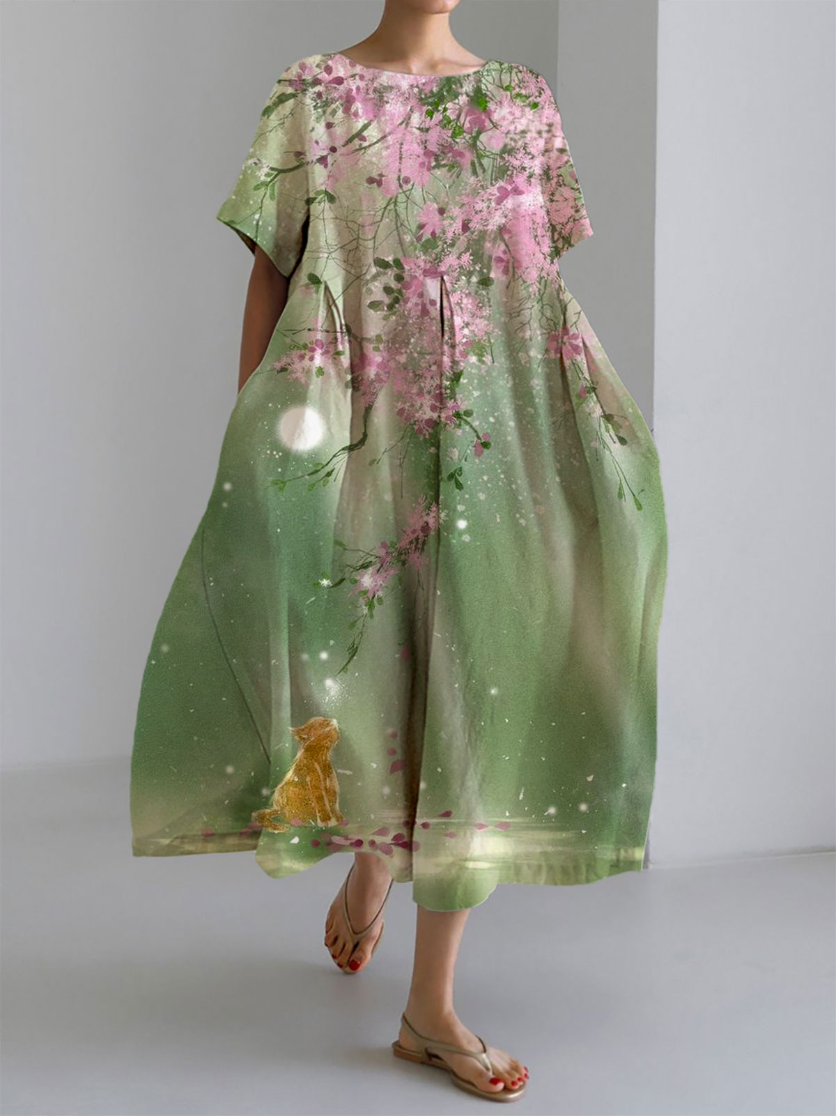 Women's Cat Plum Flower Print Casual Dress