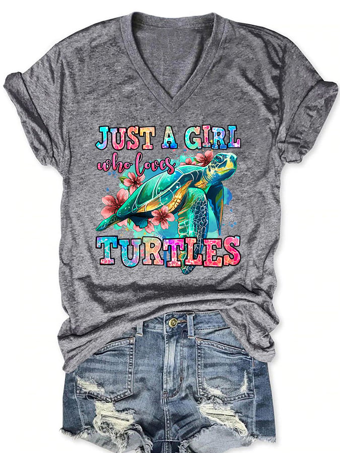 Women's just a girl who loves turtles print t-shirt