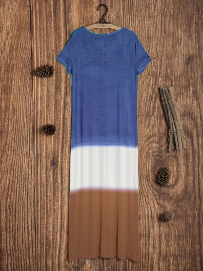 Striped Cotton-Blend Casual Short Sleeve Dresses