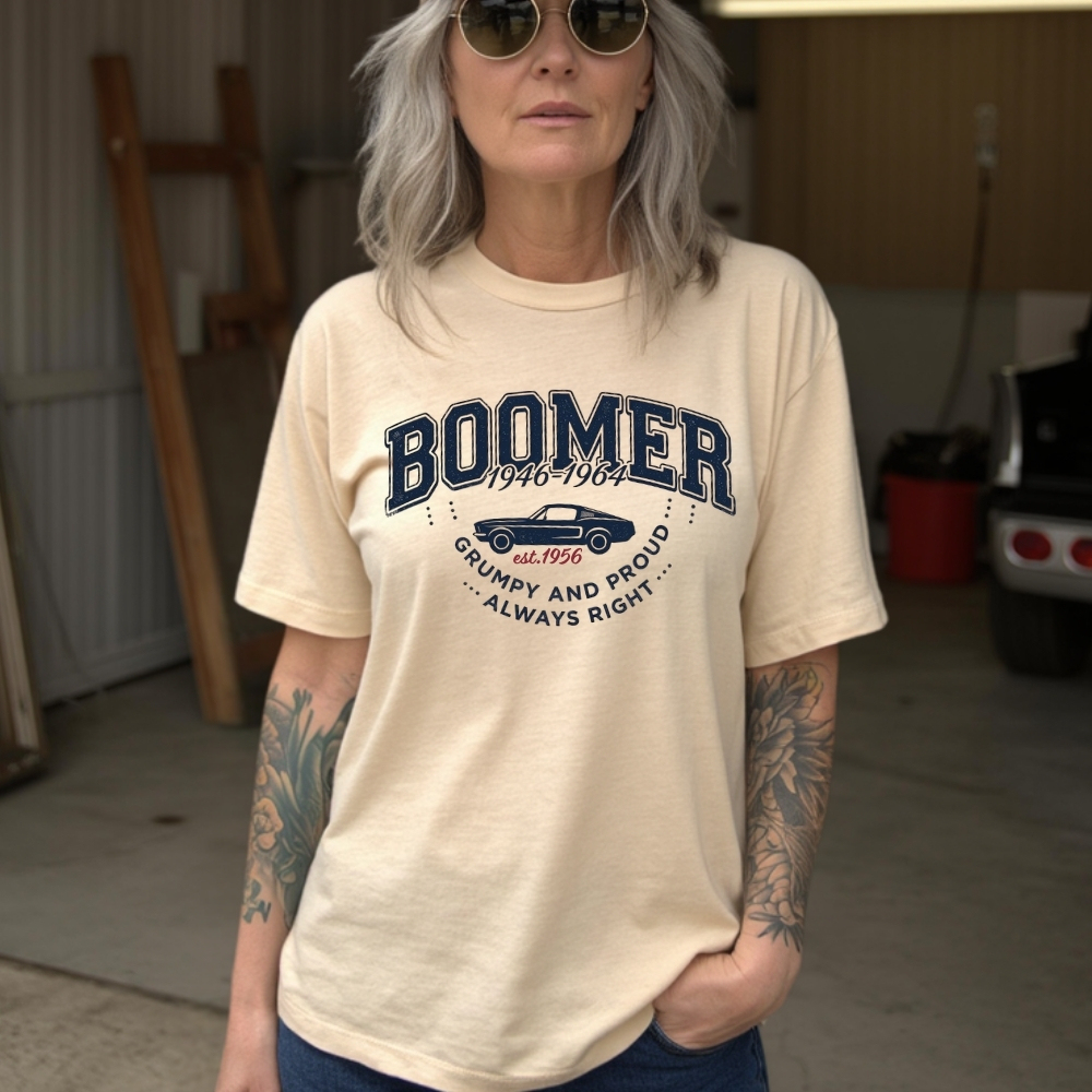 Vintage Boomer "Grumpy and Proud" Graphic Tee,Washed T-shirt
