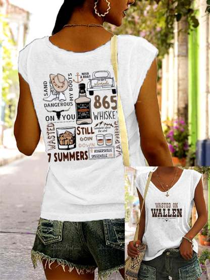 Women's Wallen Wasted On You Western Print Tank Top