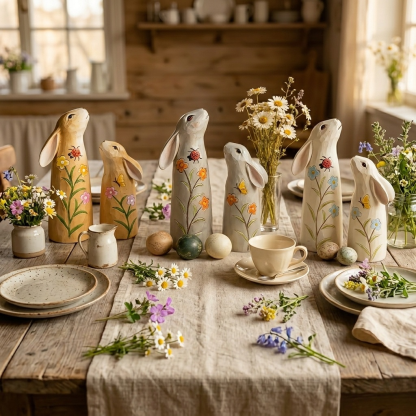 Hand-Painted Spring Bunny Figurines