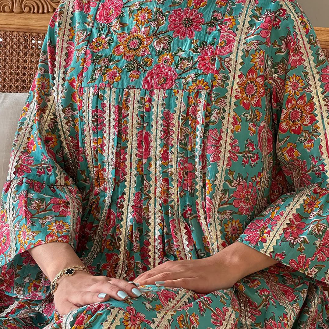 Women's Middle Eastern Mini Floral Print Dress