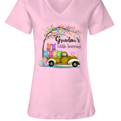 Custom Grandma Little Bunnies Cute Easter Day V-Neck