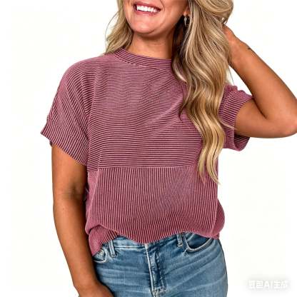 🌞 Women's Solid Short Sleeve Striped T-Shirt | 2026 Summer Collection 🌞