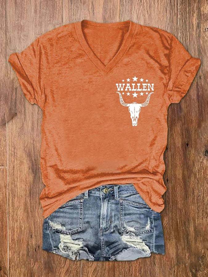 Women's Wallen Wasted On You Shirt Country Music Print V-Neck T-Shirt
