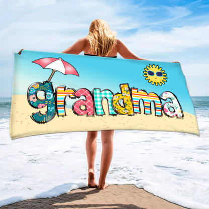 Custom Grandma And Kids, Grandma's Beach Summer Towel