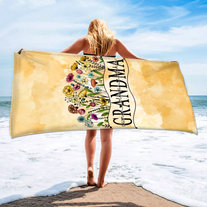 Personalized Summer Beach Towels, Flowers Gifts for Grandma and Custom Kids , Summer Beach Towels