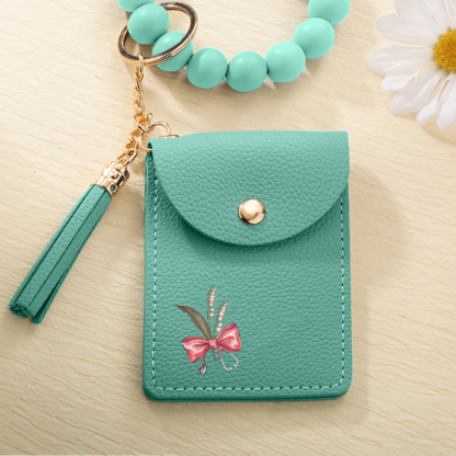 Personalized Birth Flower Bow-knot Stethoscope Tassel Keychain Wristlet Leather Wallet  Gift