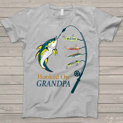Personalized Hooked On Grandpa Shirt, Fishing Dad Shirt, Father's Day Shirt