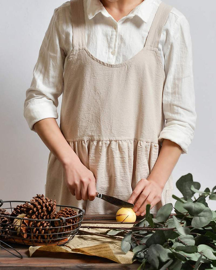 Women Solid Pocket Decor Sleeveless Cotton and Linen Overall Dress