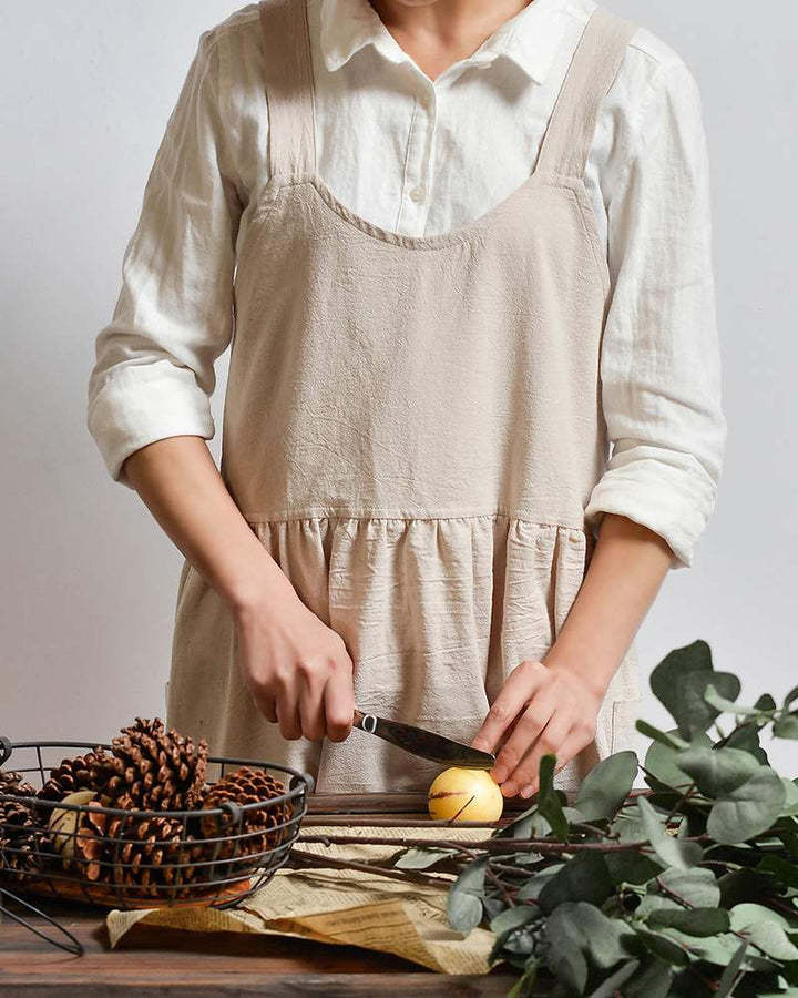 Women Solid Pocket Decor Sleeveless Cotton and Linen Overall Dress