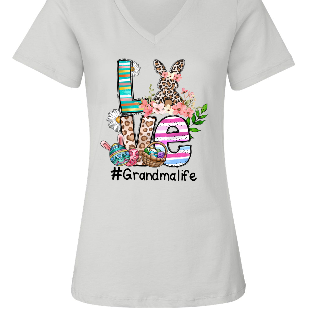 Love Grandma Life Easter V-Neck