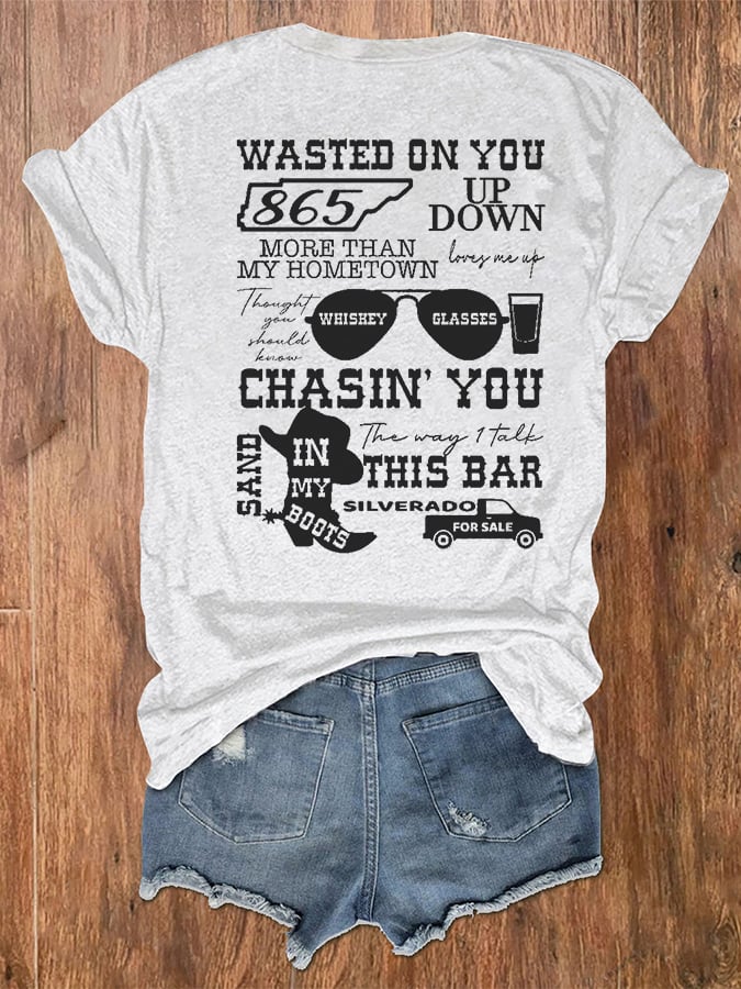 Women's Wallen Wasted On You Shirt Country Music Print V-Neck T-Shirt