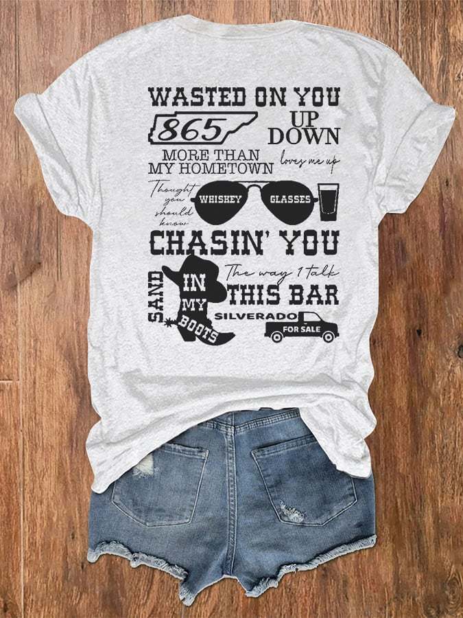 Women's Wallen Wasted On You Shirt Country Music Print V-Neck T-Shirt