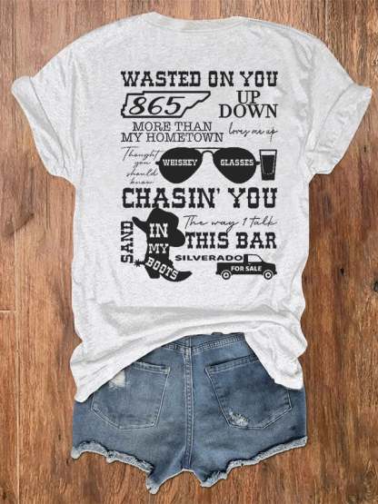 Women's Wallen Wasted On You Shirt Country Music Print V-Neck T-Shirt