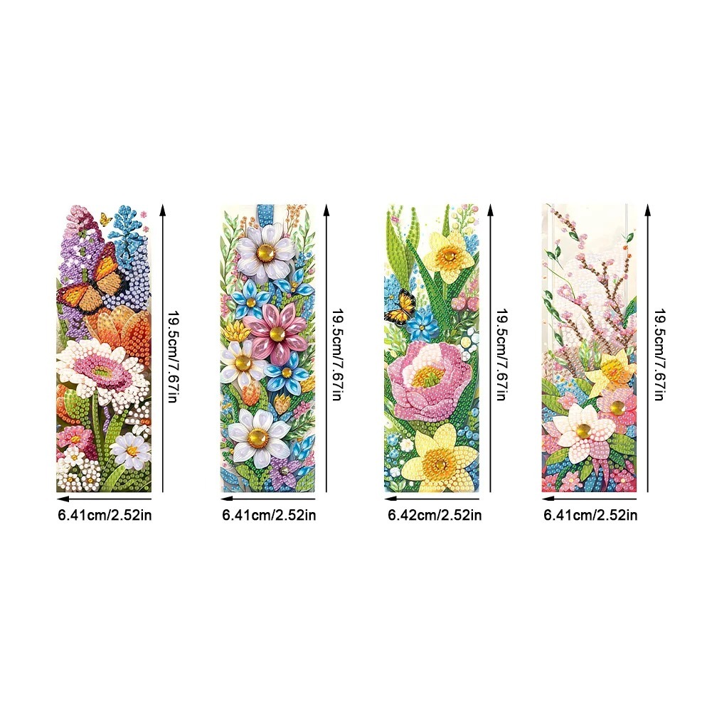 4Pcs Diamond Painting Flower Bookmark Making Kit for Book Lovers