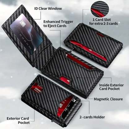 ✨Wallet - With Pop Up Aluminum Case Money Clip Slim Leather Slots Credit Card Holder RFID Blocking Bifold Minimalist Wallet