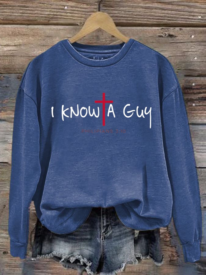 Women's Casual I Can'T But I Know A Guy Printed Long Sleeve Sweatshirt